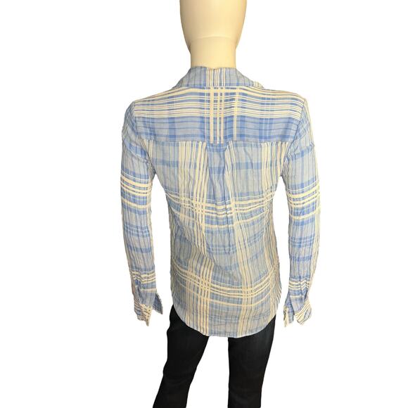 DVF Diane Von Furstenberg Carter Blue White Plaid Button-Down Shirt US 2 - Picture 4 of 6